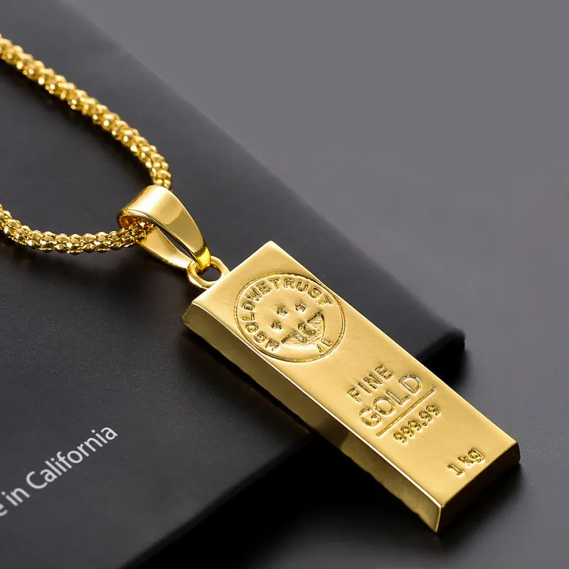 Stainless-Steel Gold Bar Pendant Necklace