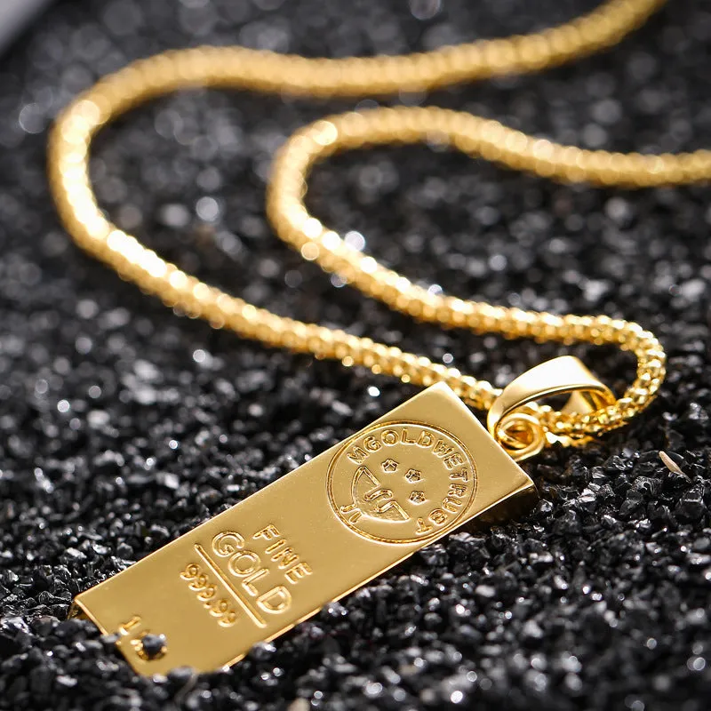 Stainless-Steel Gold Bar Pendant Necklace