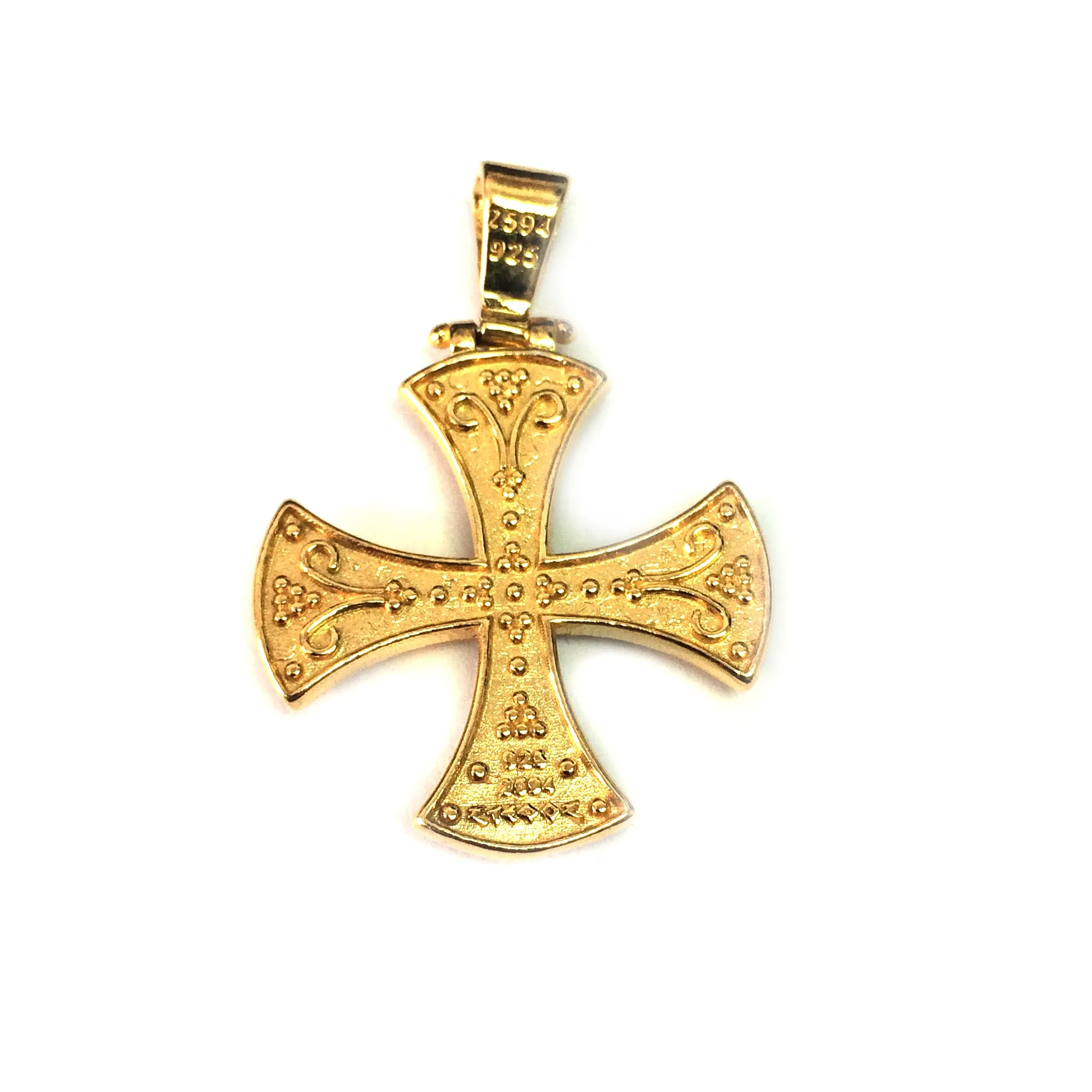 Sterling Silver 18 Karat Gold Overlay Byzantine Style Cross Pendant