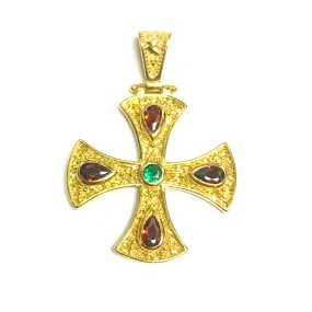 Sterling Silver 18 Karat Gold Overlay Byzantine Style Cross Pendant