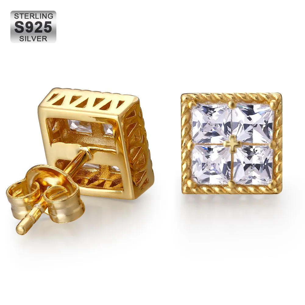 Sterling Silver Princess Cut Diamond Stud Earrings for Men KRKC