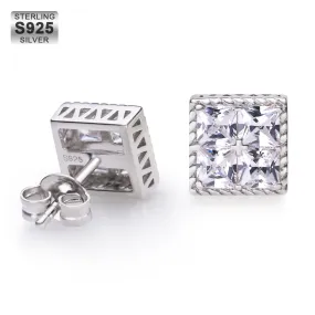 Sterling Silver Princess Cut Diamond Stud Earrings for Men KRKC