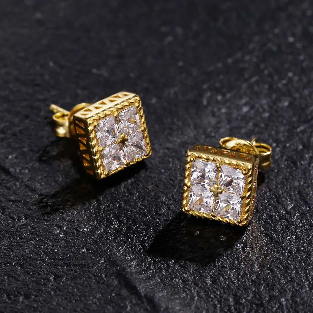 Sterling Silver Princess Cut Diamond Stud Earrings for Men KRKC