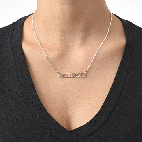 Sterling Silver Roman Numeral Bar Necklace