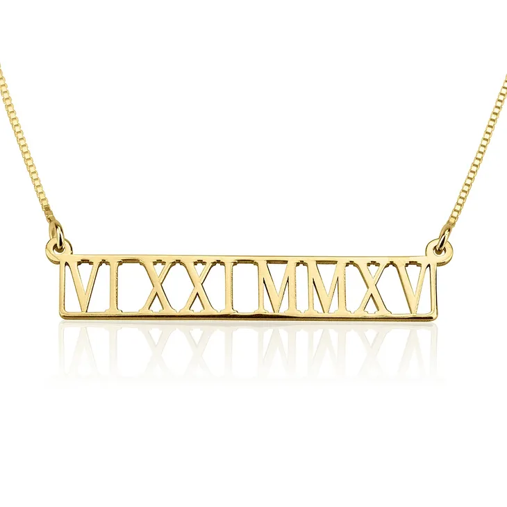 Sterling Silver Roman Numeral Bar Necklace