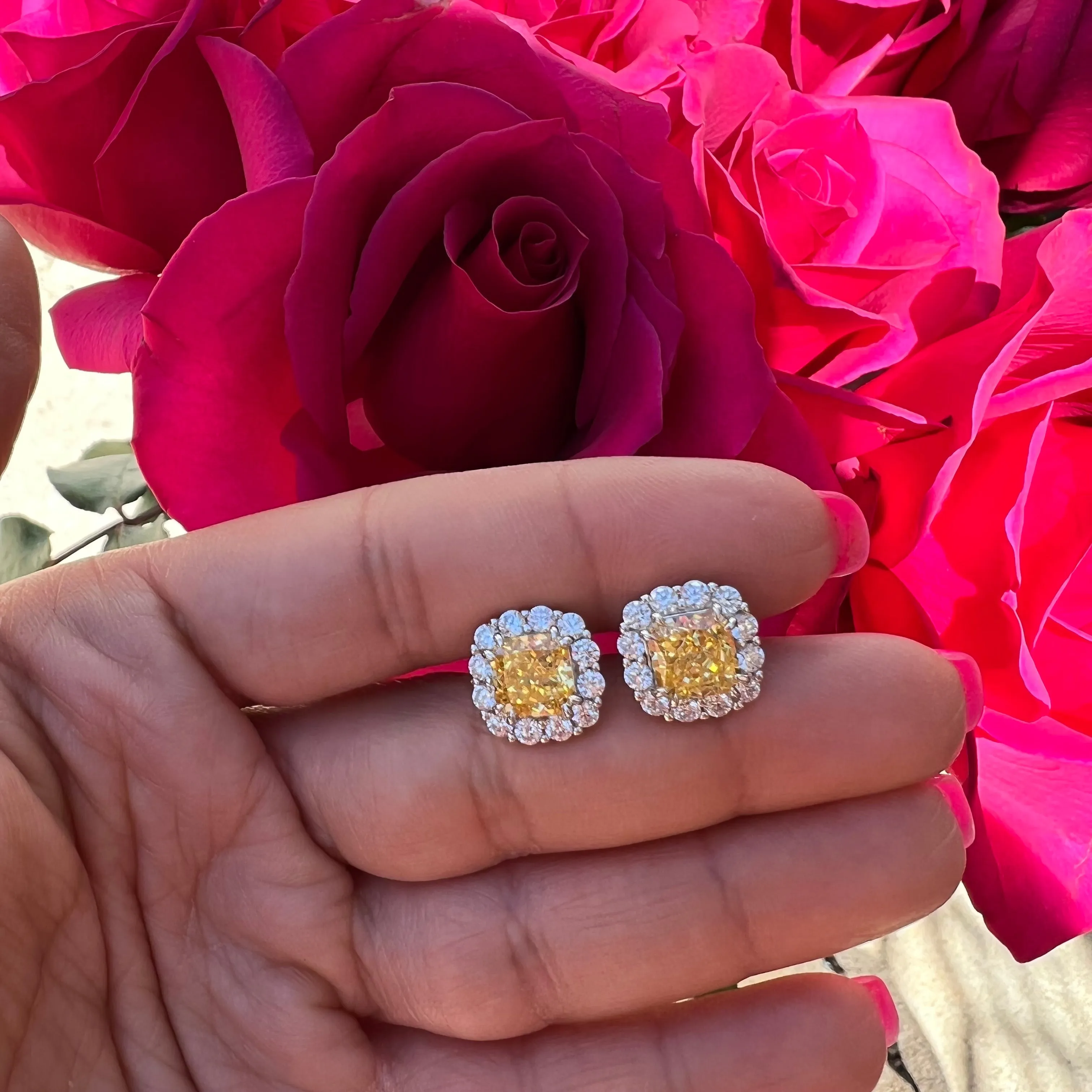 Sterling silver simulated yellow diamond halo studs