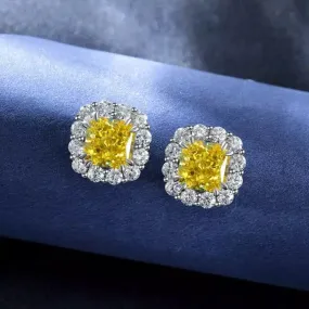 Sterling silver simulated yellow diamond halo studs