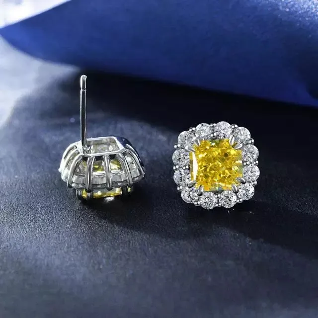 Sterling silver simulated yellow diamond halo studs