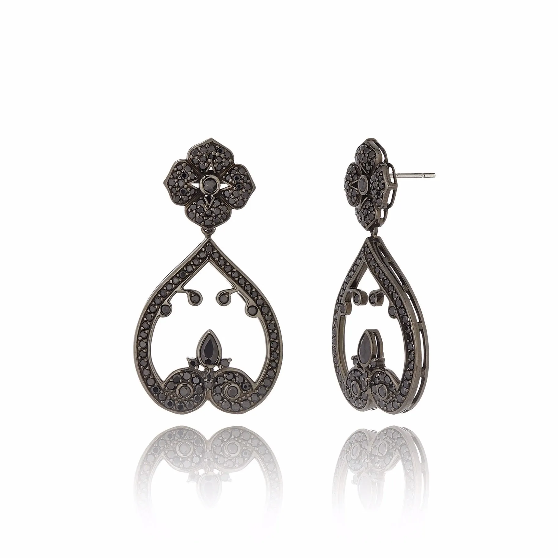 Sterling Silver Statement Earrings With Black Spinel & Black Onyx