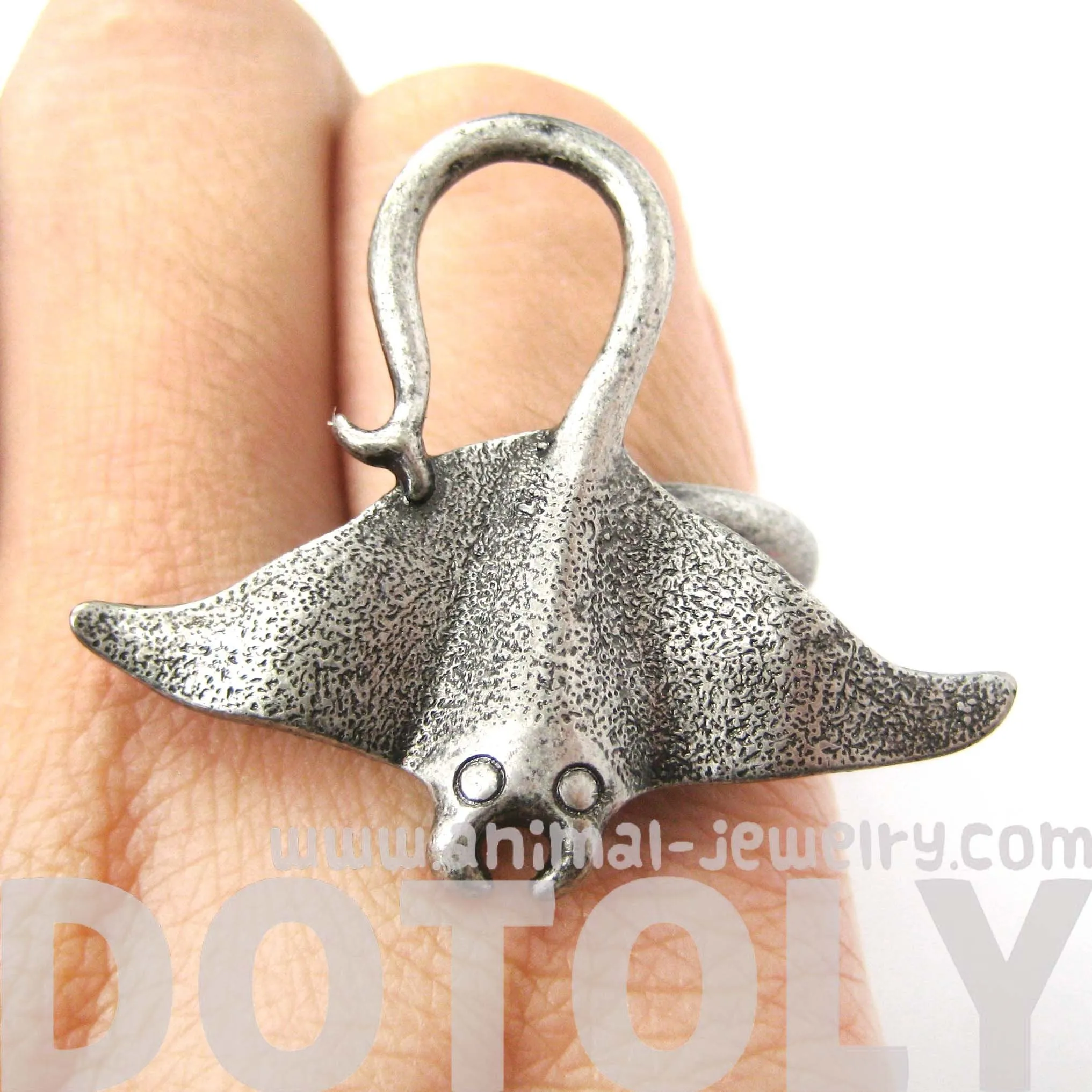 Stingray Adjustable Sea Animal Ring in Silver | Animal Jewelry