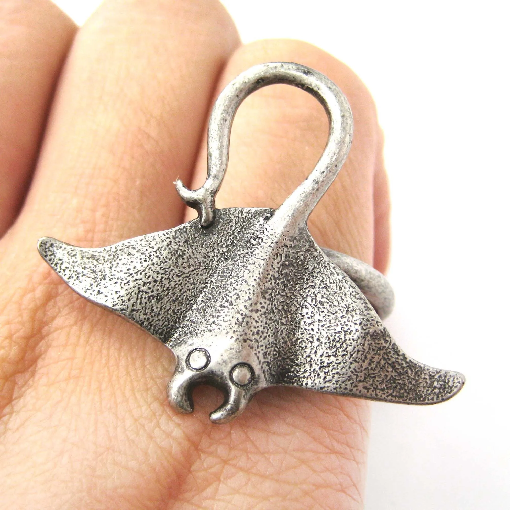 Stingray Adjustable Sea Animal Ring in Silver | Animal Jewelry