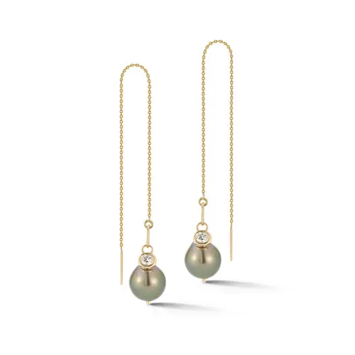 Tahitian Pearl and Diamond Threader Earrings