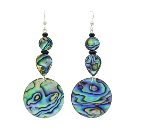 Tear Drop Abalone, Paua Shell, Black Onyx & Sterling Silver Dangle Earrings