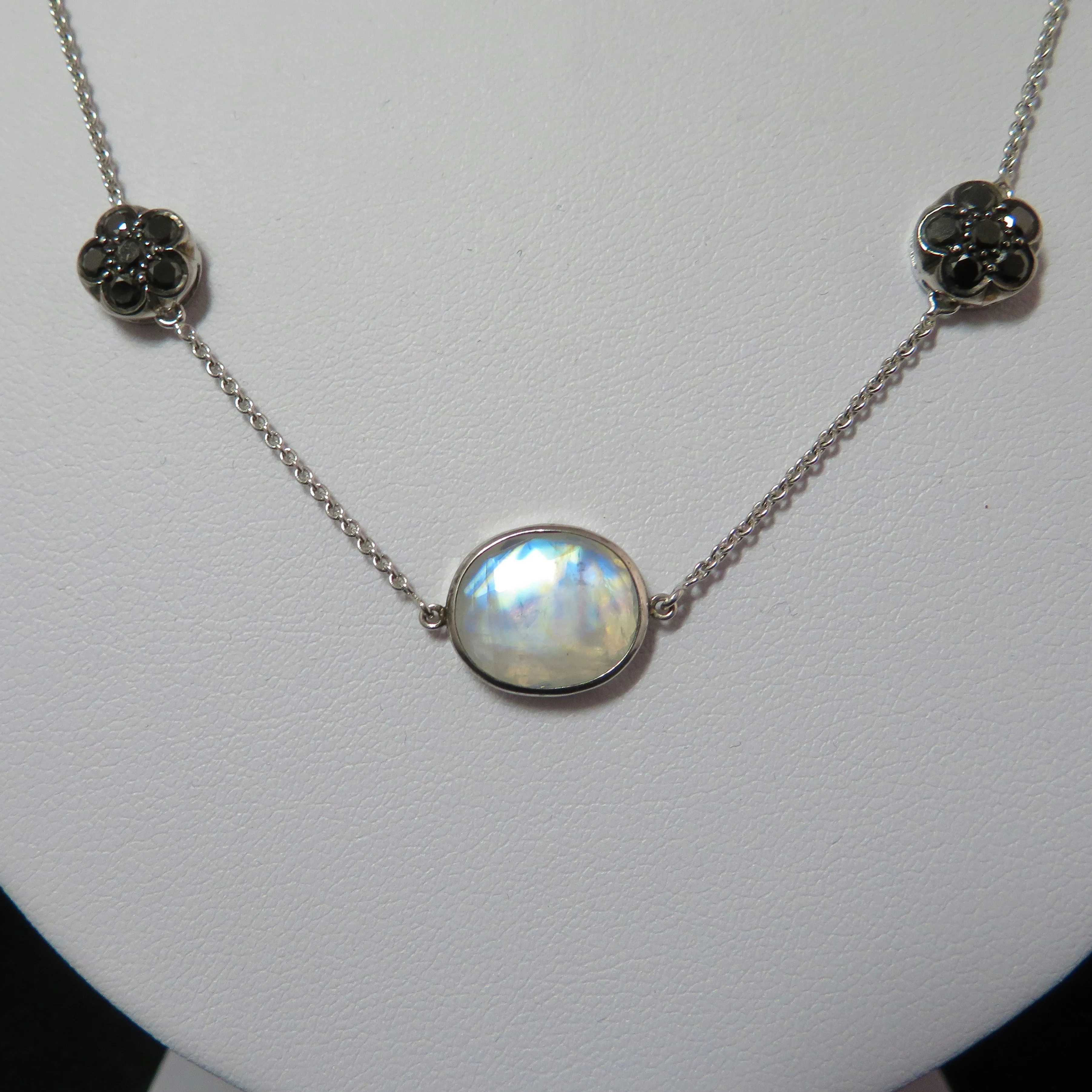 The Buford - Moonstone Diamond 18k Gold Station Necklace 24