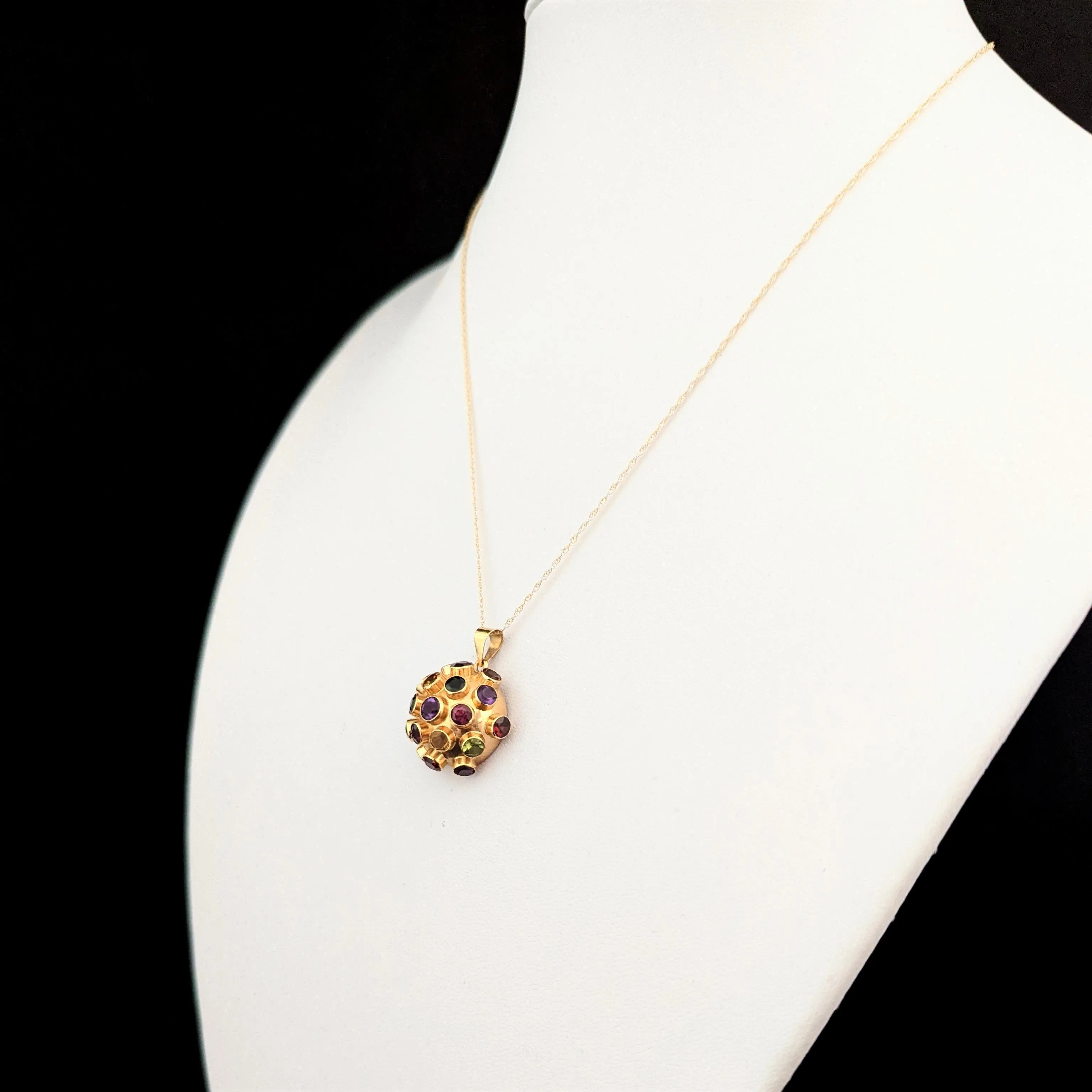 The Moscow - 1960s Gemstone 14k Gold Sputnik Pendant with 10k Gold Chain