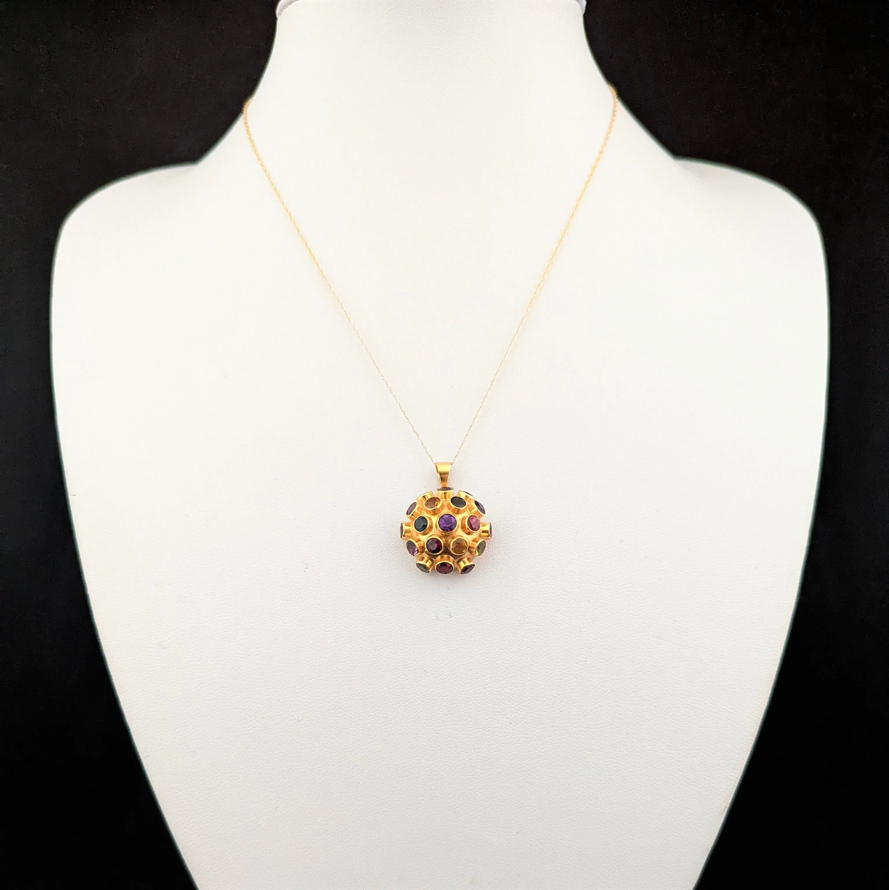 The Moscow - 1960s Gemstone 14k Gold Sputnik Pendant with 10k Gold Chain