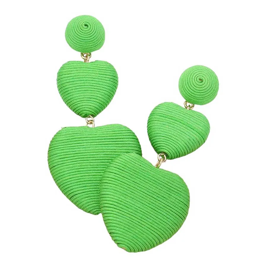 Thread Wrapped Double Heart Dropdown Earrings