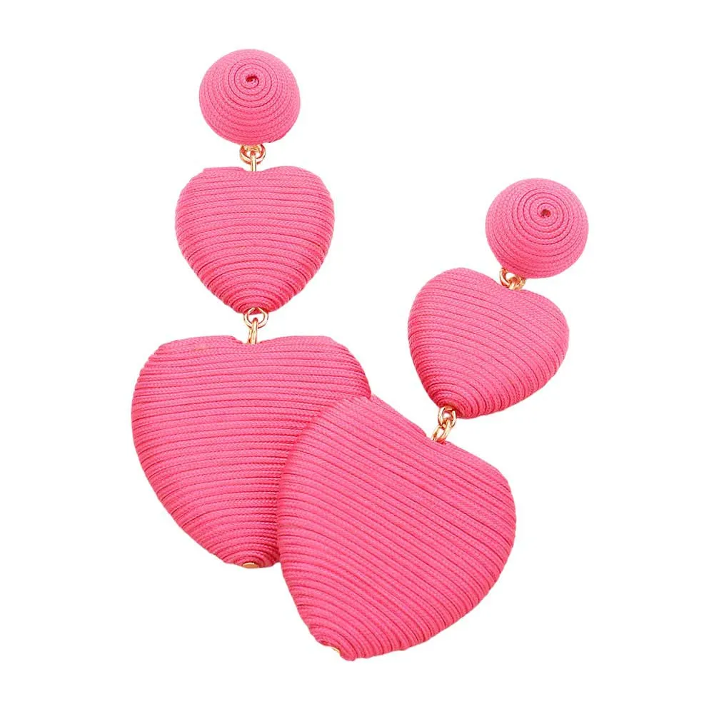 Thread Wrapped Double Heart Dropdown Earrings