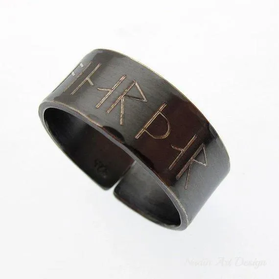 Til Valhalla Ring for Men - Personalized Elder Futhark Runes Band