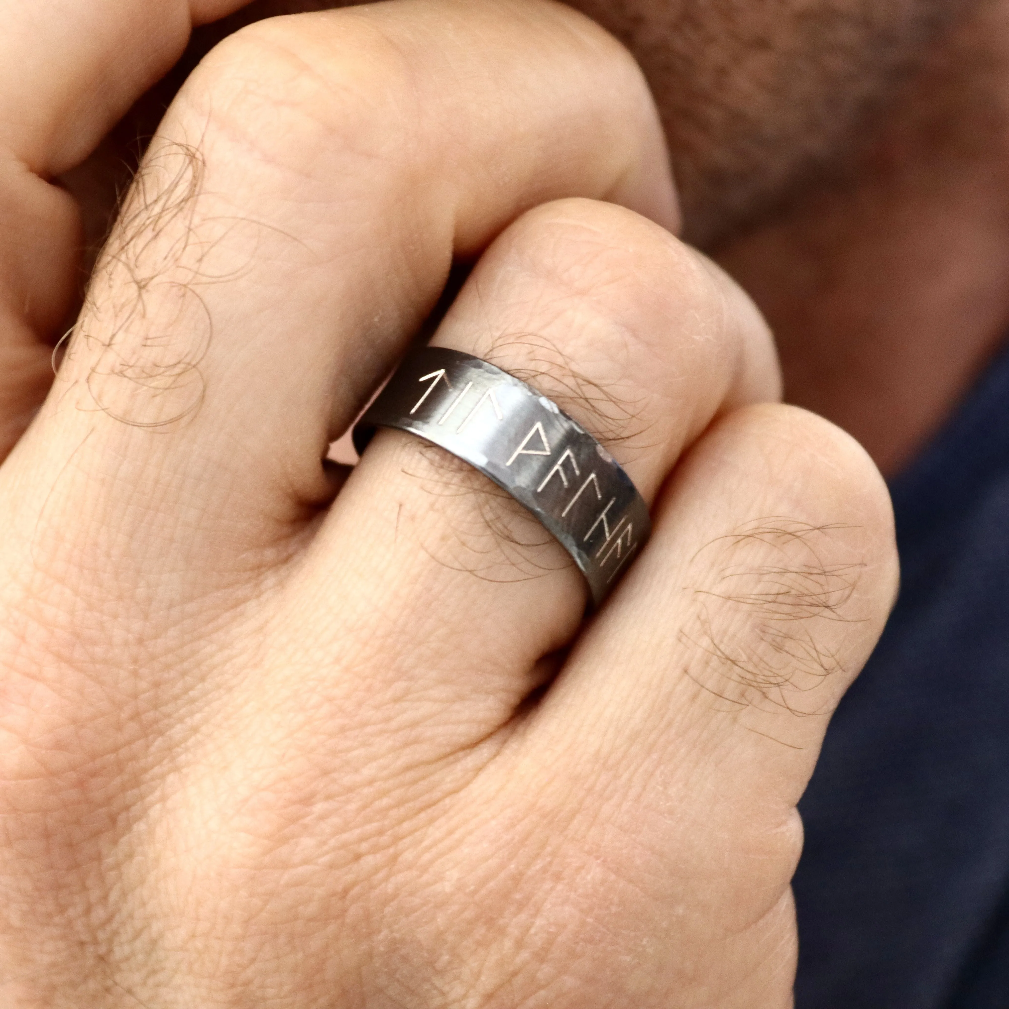 Til Valhalla Ring for Men - Personalized Elder Futhark Runes Band