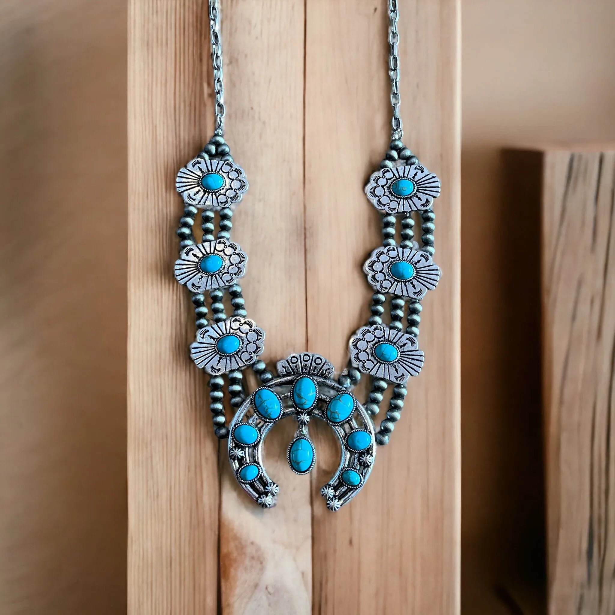 Timeless Turquoise Color Squash Blossom Necklace