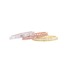 Tri Colored Triple Set Baguette Eternity Rings