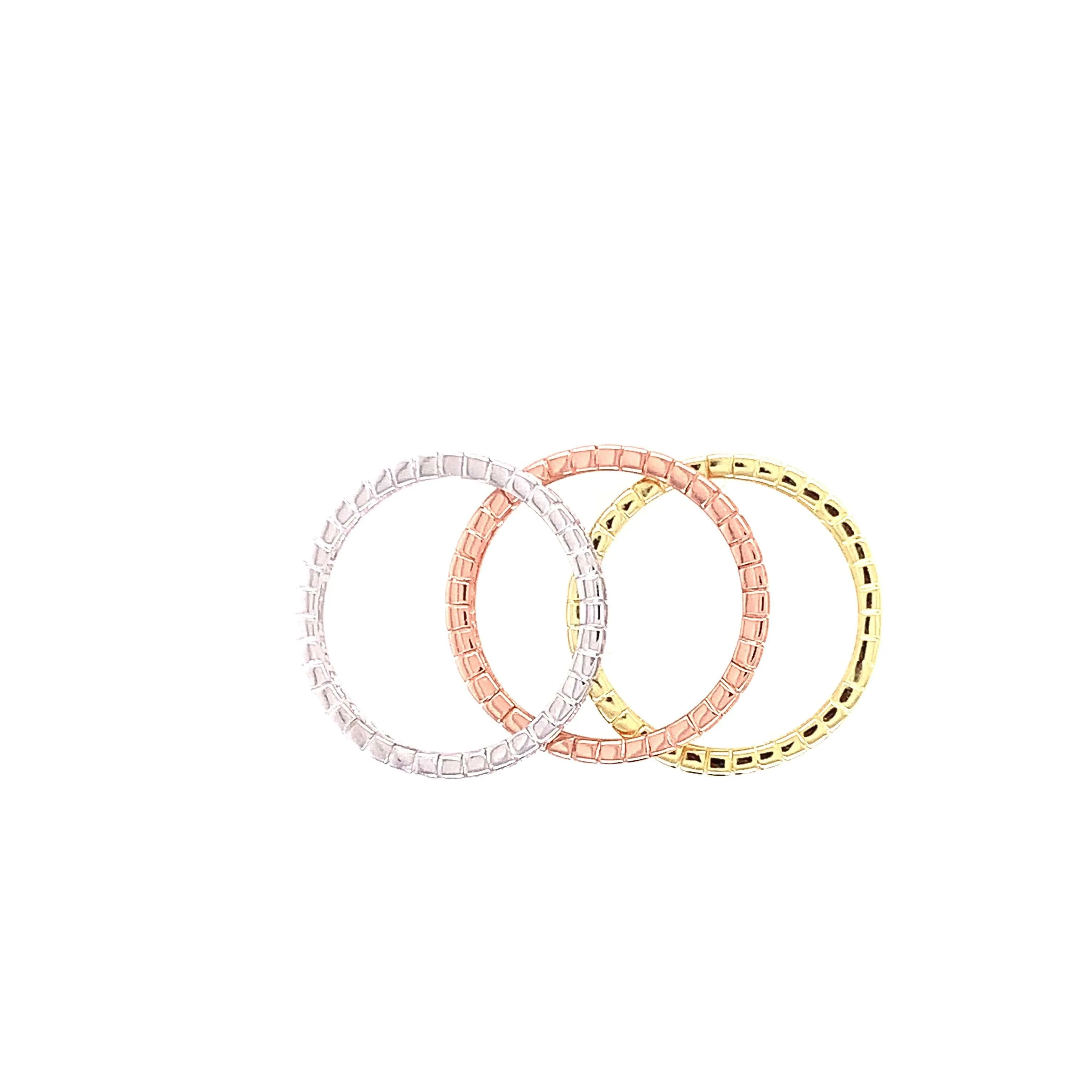 Tri Colored Triple Set Baguette Eternity Rings