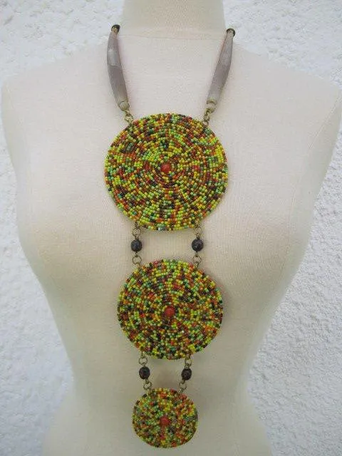 Triple Disc Necklace with horn Rasta