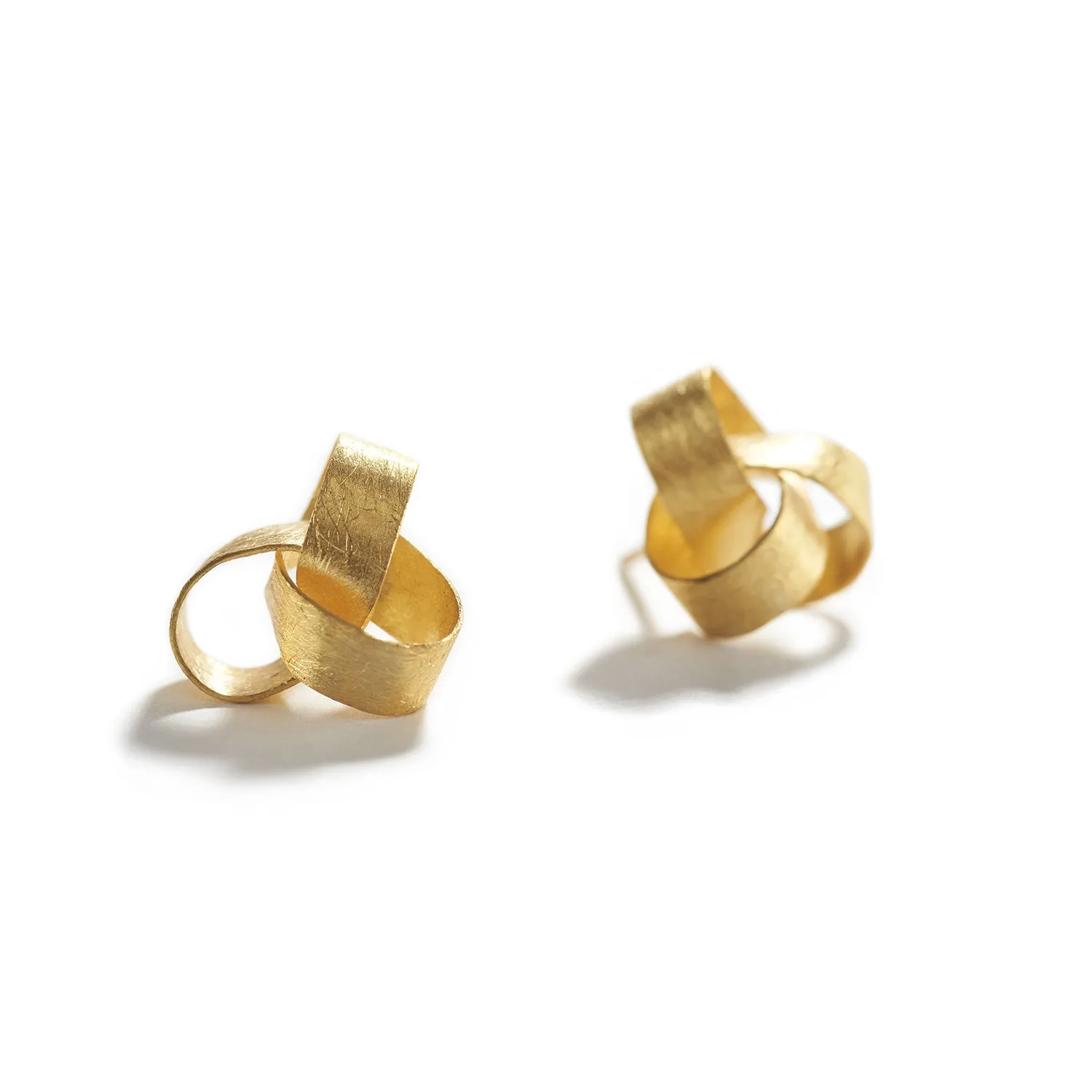 Triple Golden Knot Stud Earrings