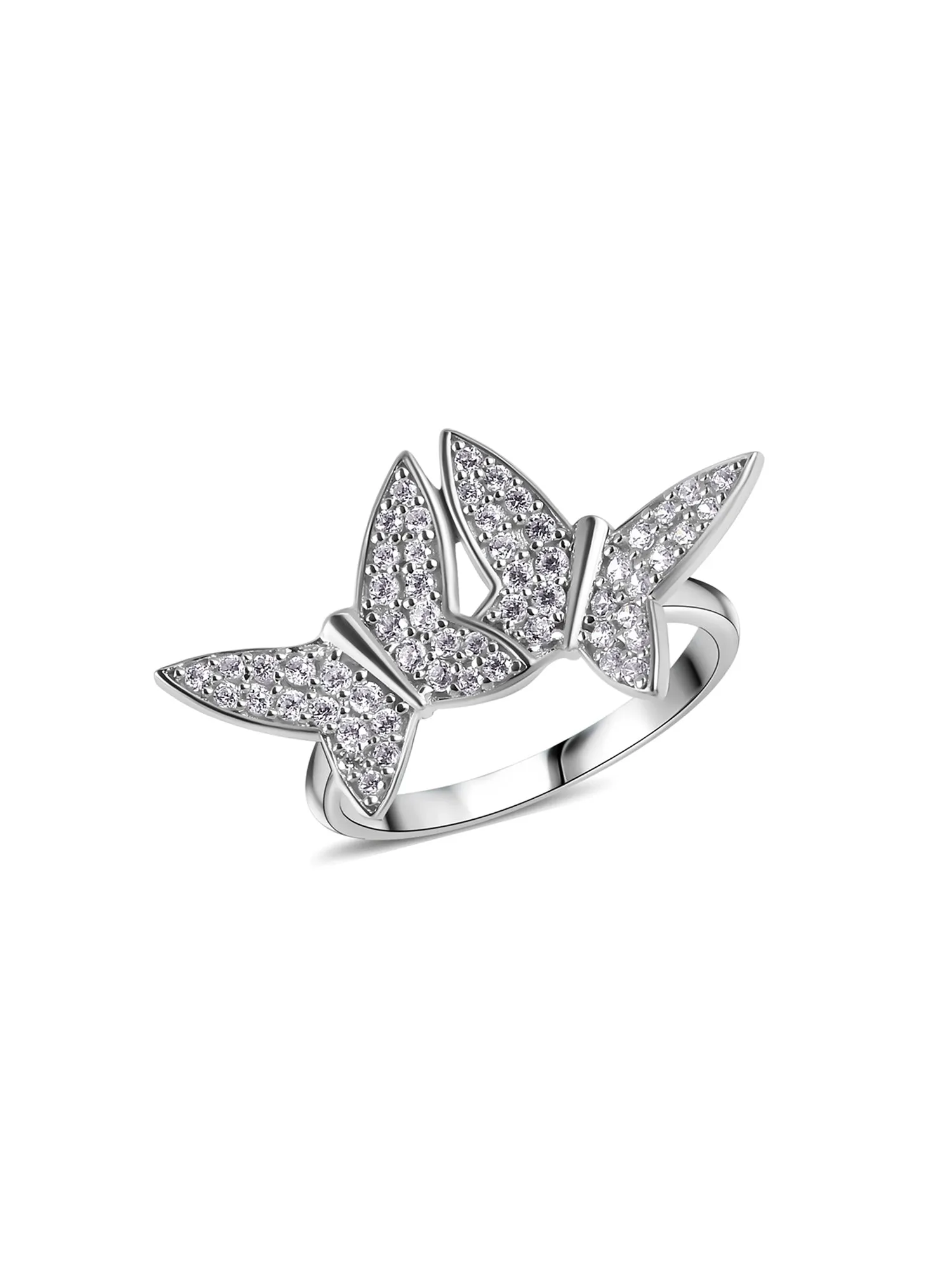 Twin Butterfly American Diamond Silver Ring