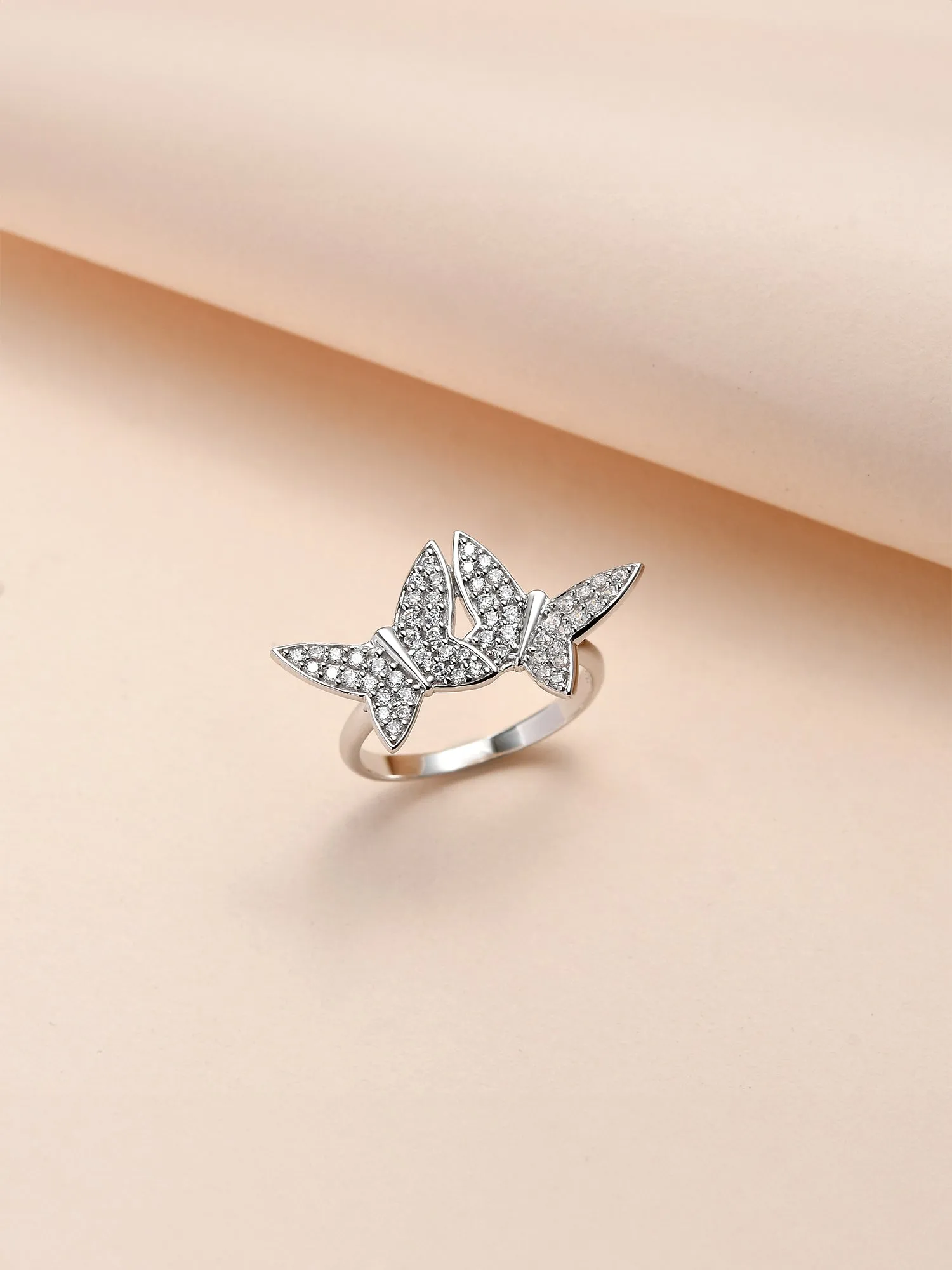 Twin Butterfly American Diamond Silver Ring