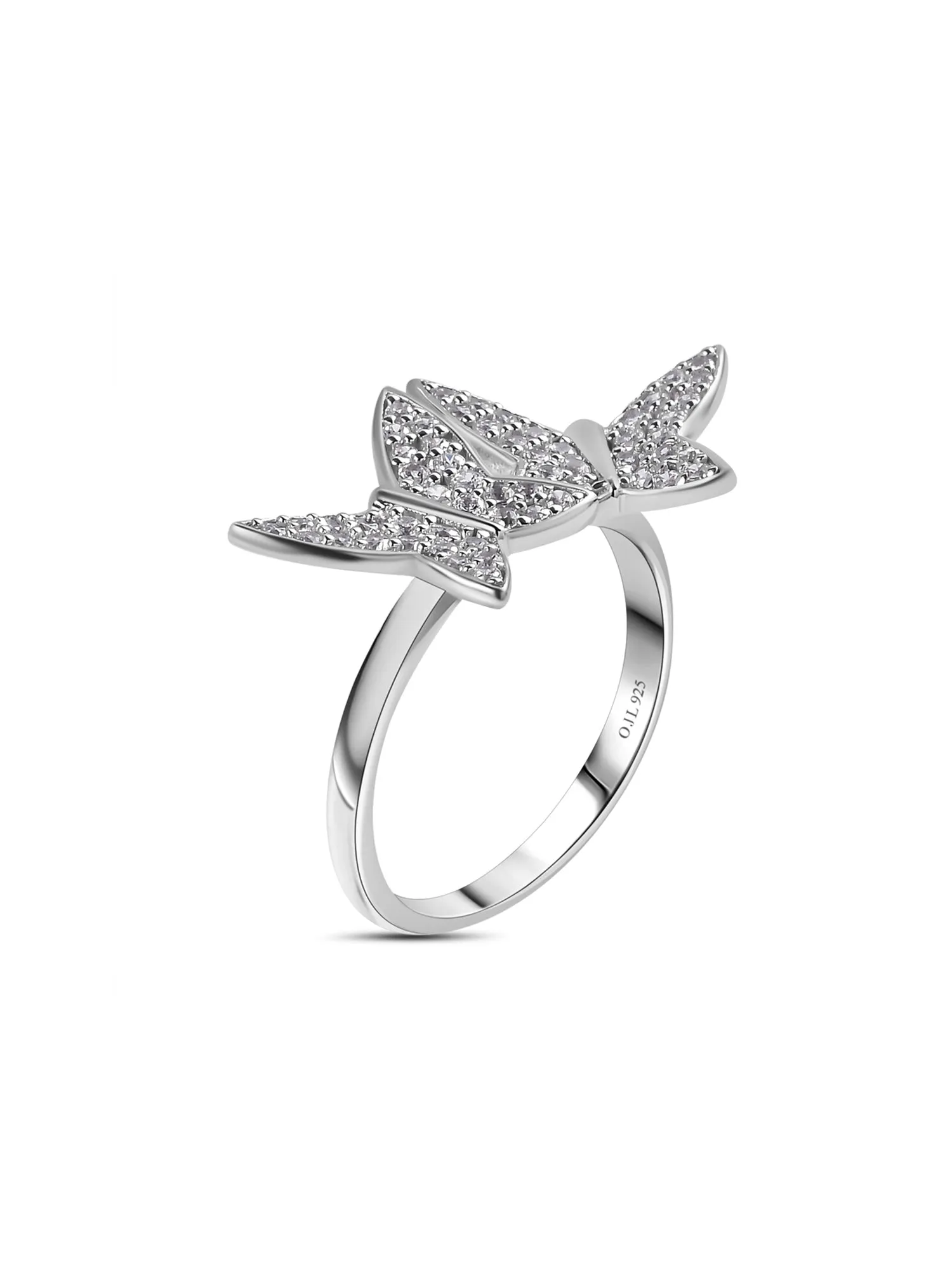 Twin Butterfly American Diamond Silver Ring