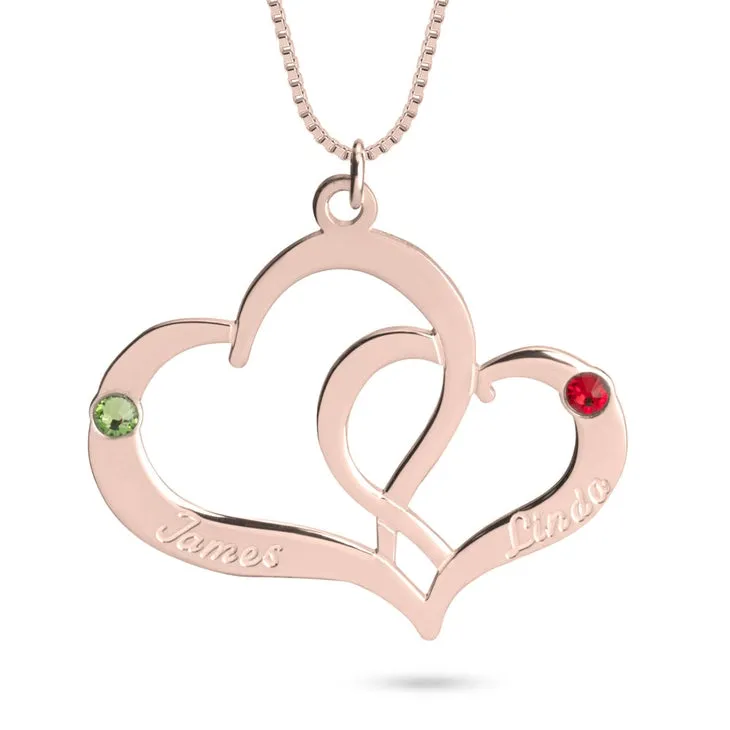 Two Hearts Name Birthstone Necklace