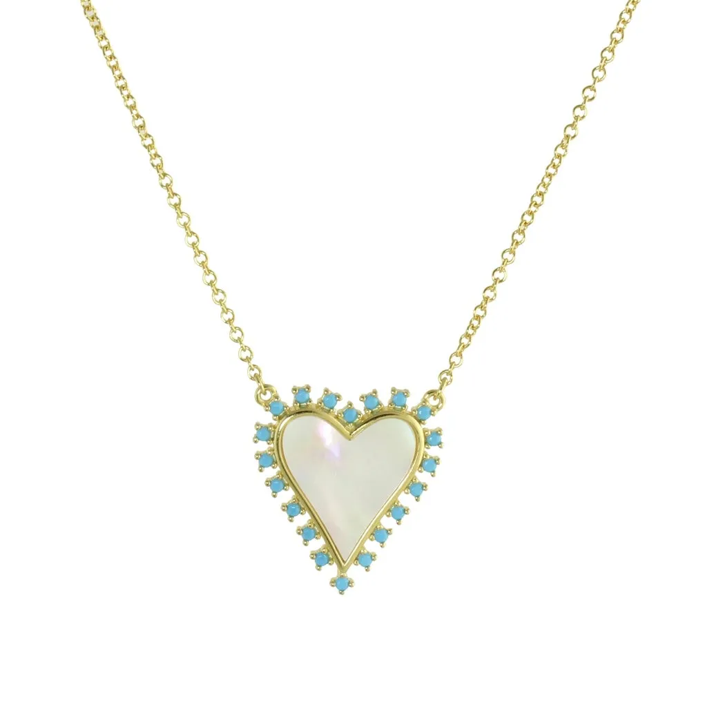 TWO TONE BEAD BOARDER ENAMEL HEART NECKLACE