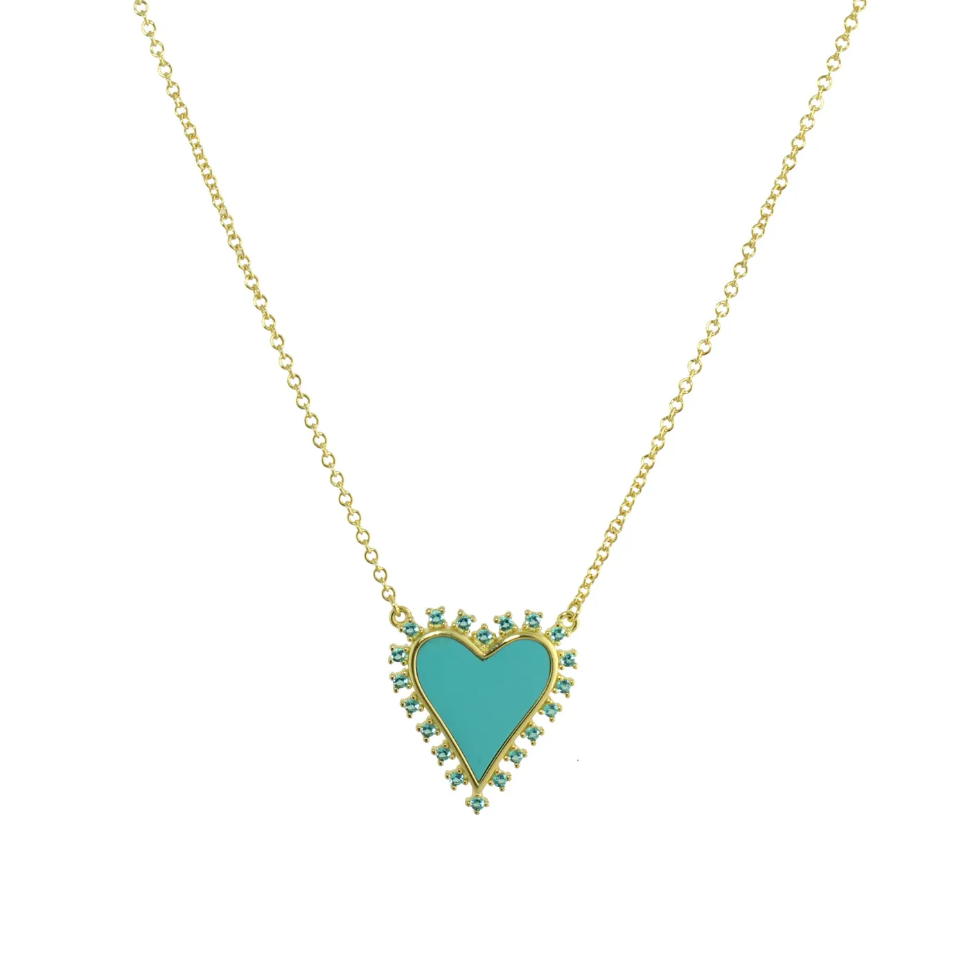 TWO TONE BEAD BOARDER ENAMEL HEART NECKLACE