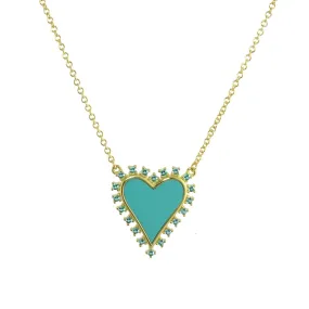 TWO TONE BEAD BOARDER ENAMEL HEART NECKLACE