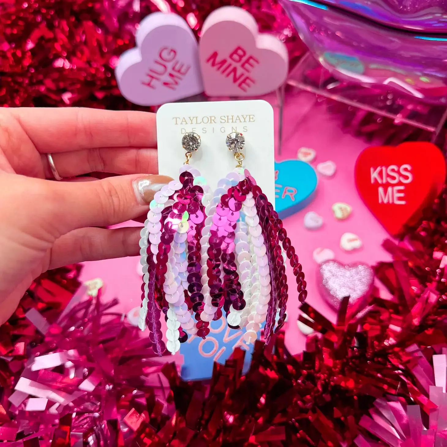 Valentine Sequin Tassels | Fuchsia