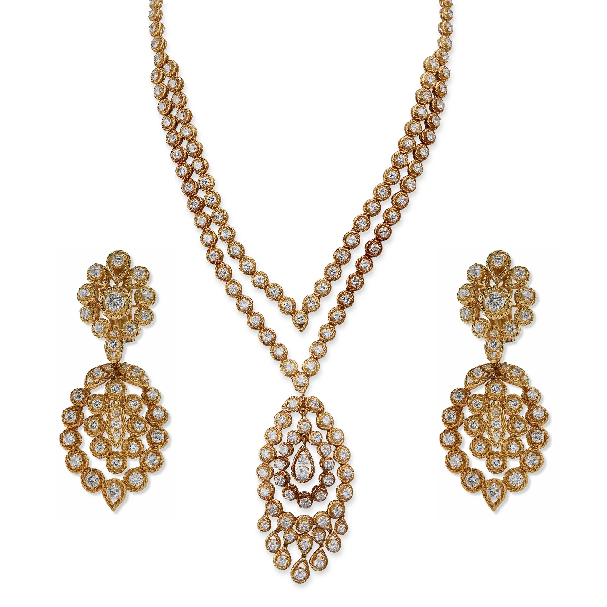 Van Cleef & Arpels Indian-inspired Convertible Diamond Necklace and Pendant Earrings