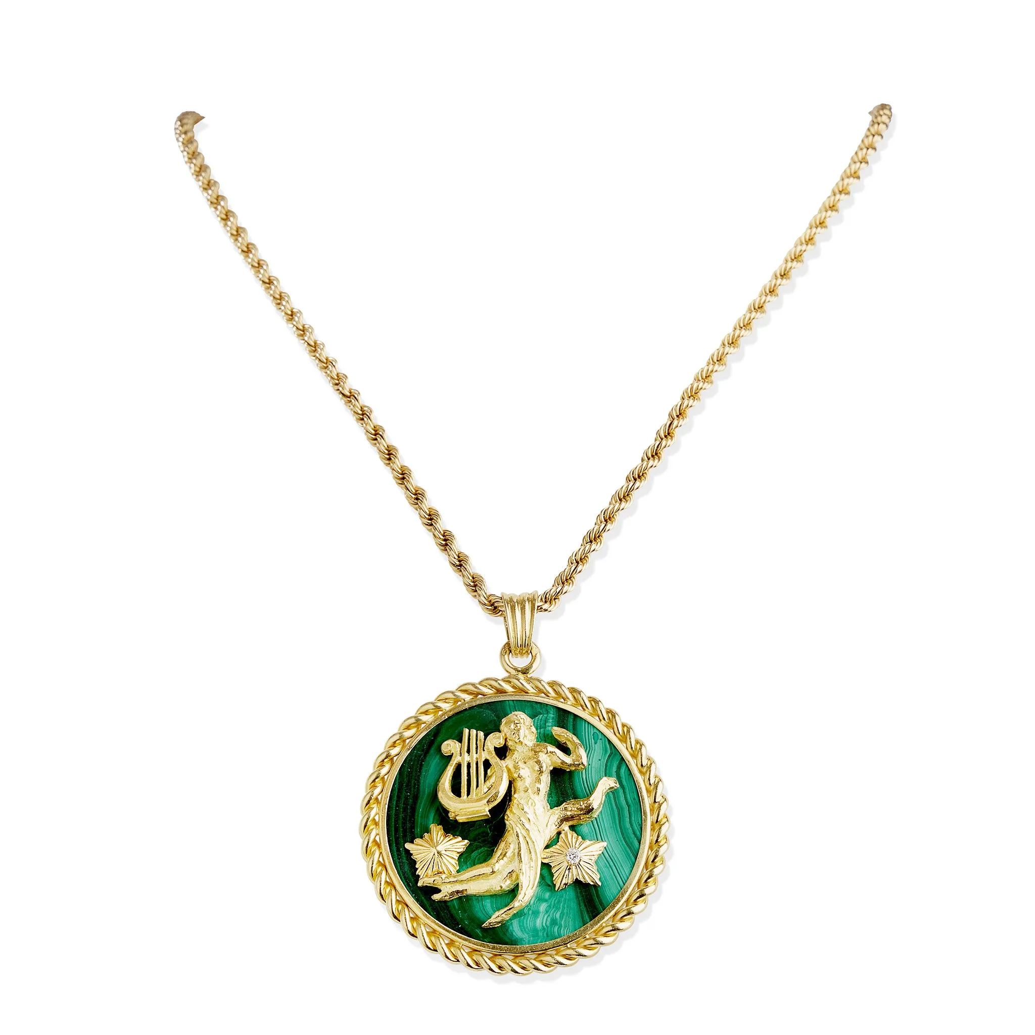 Van Cleef & Arpels Malachite and Diamond Virgo Zodiac Pendant