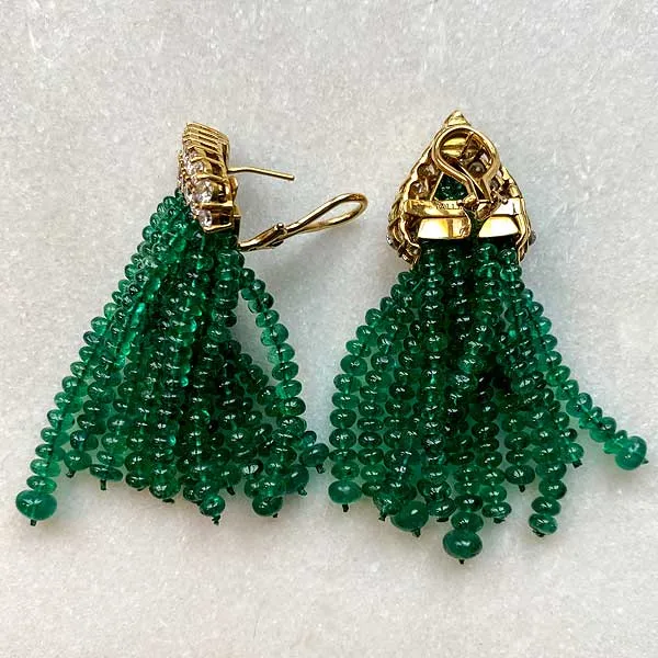 Vintage Diamond & Emerald Bead Tassel Earrings