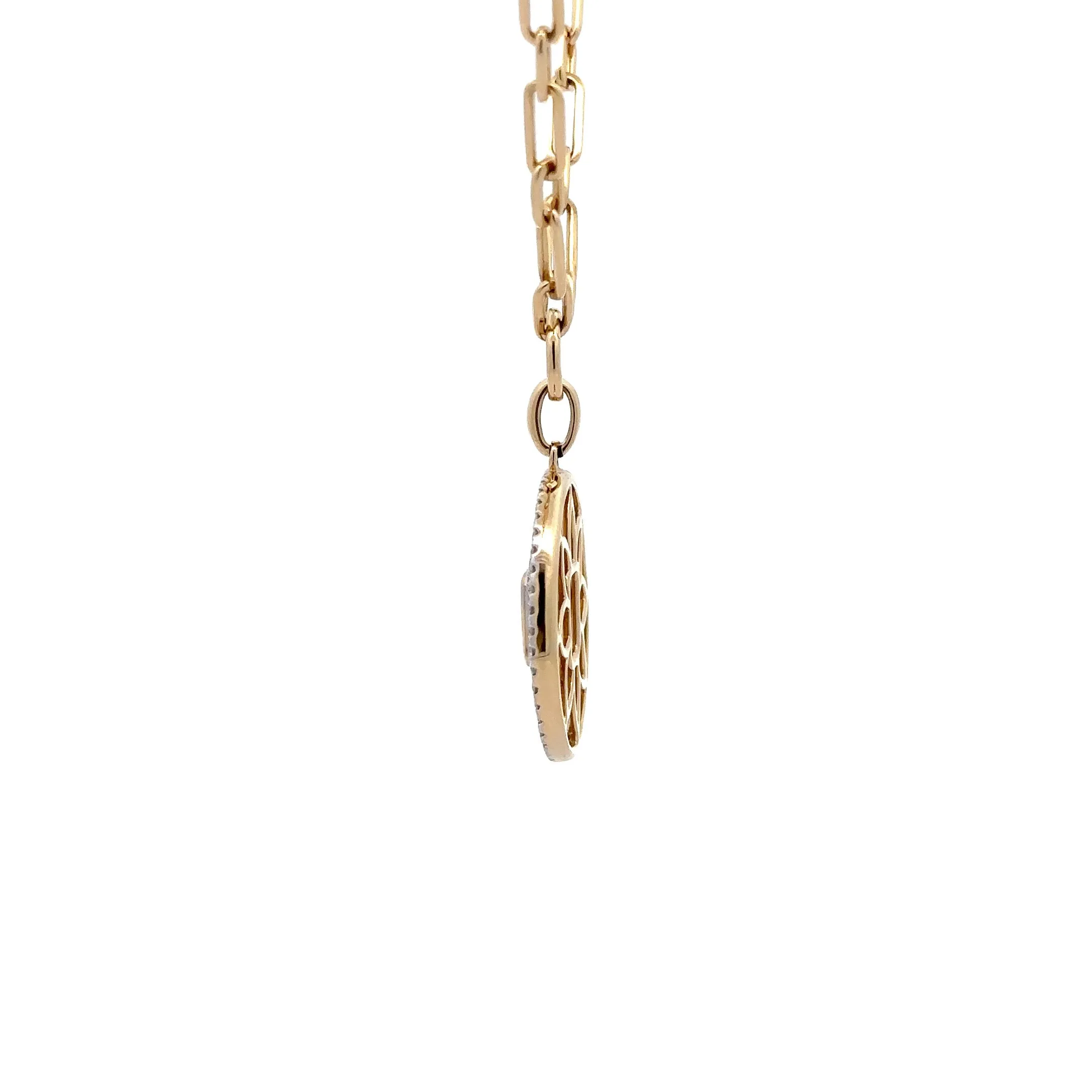 WD1249 14kt Gold Diamond Detailed Coin with Attached Paper Link Chain