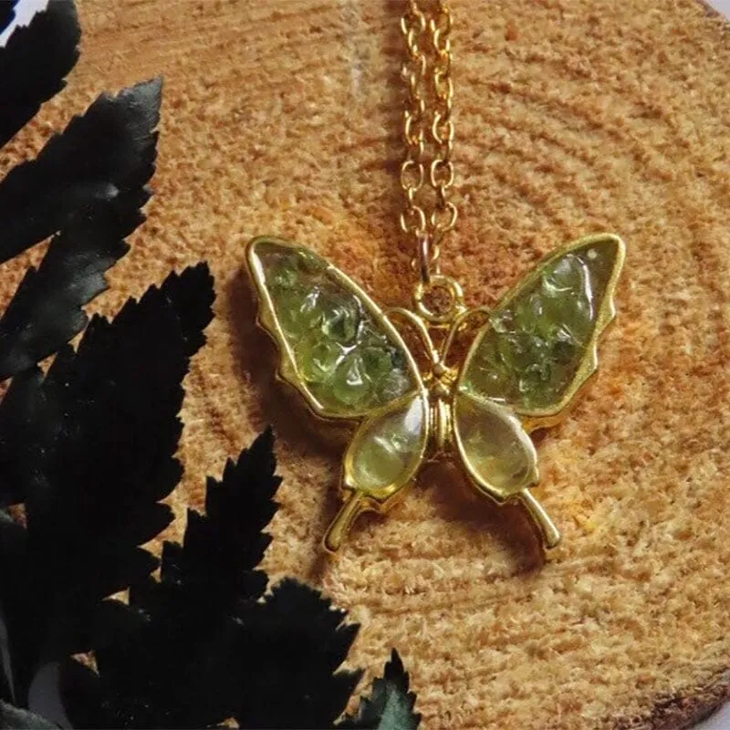 Whimsical Peridot Crystal Butterfly Necklace