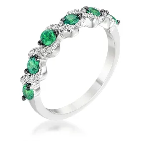 WildKlass .18Ct Rhodium Plated and Hematite Plated S Shape Emerald Green and Clear CZ Half Eternity Band