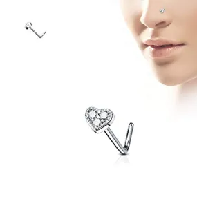 WildKlass 3 CZ Paved Heart 316L Surgical Steel L Bend Nose Stud Rings