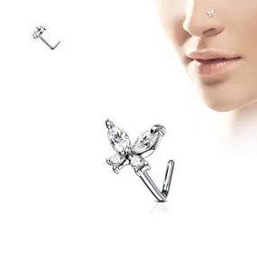 WildKlass CZ Butterfly 316L Surgical Steel L Bend Nose Stud Rings