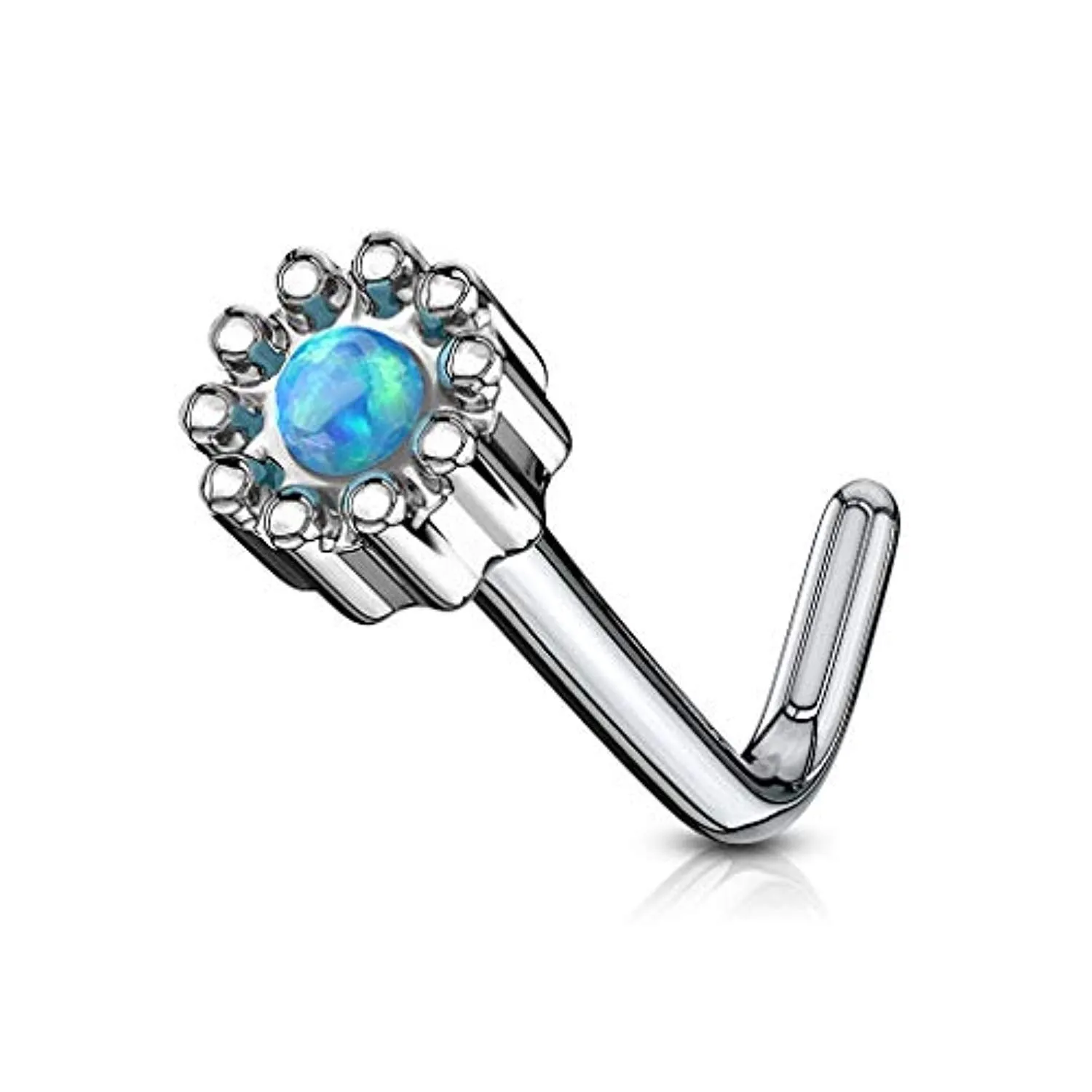 WildKlass Opal Centered Round Top 316L Surgical Steel L Bend Nose Stud Rings