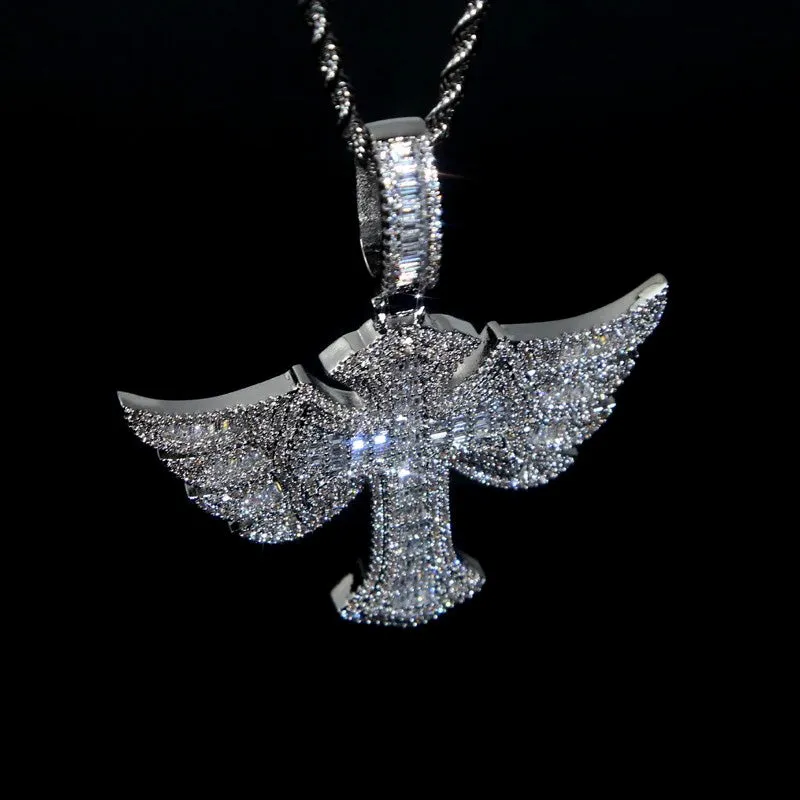 Winged Baguette Cross Pendant