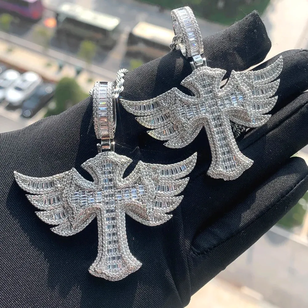 Winged Baguette Cross Pendant