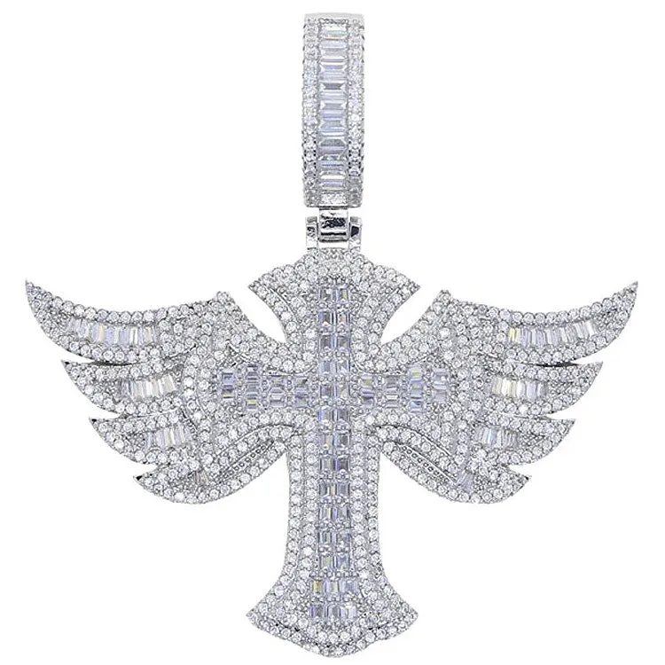 Winged Baguette Cross Pendant