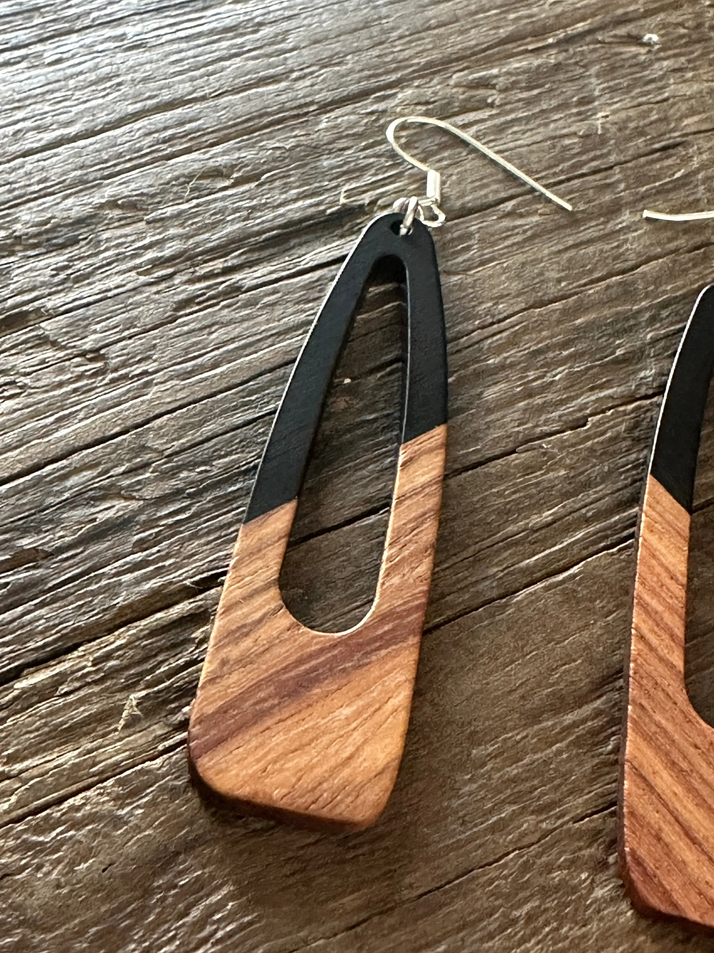 Wooden Drop Earrings - Oblong Open